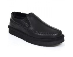 UGG STITCH SLIP ON LEATHER BLACK