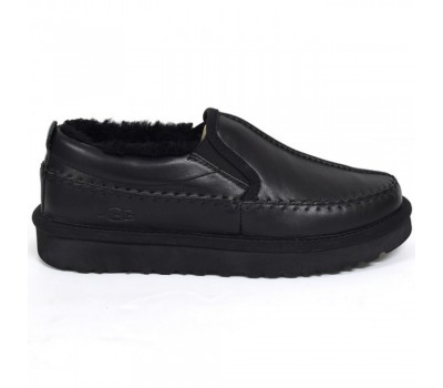 UGG STITCH SLIP ON LEATHER BLACK